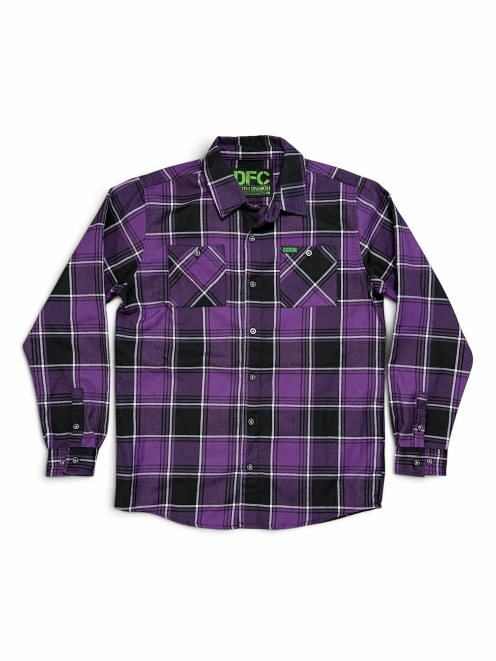 Dixxon DFC Youth XL Purple Black Plaid Button-Up Flannel Shirt